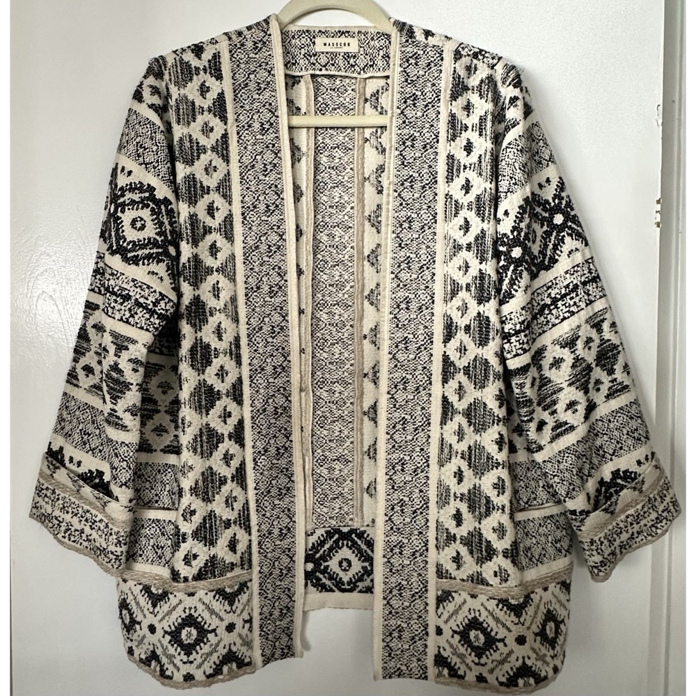 Masscob La Coruña Black & Cream Jacquard Weave Open Front Jacket Size 36 / US S